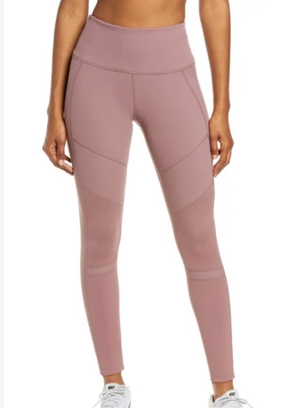 Zella Moto Ribbed High Waist Ankle performance Leggings in mauve size large